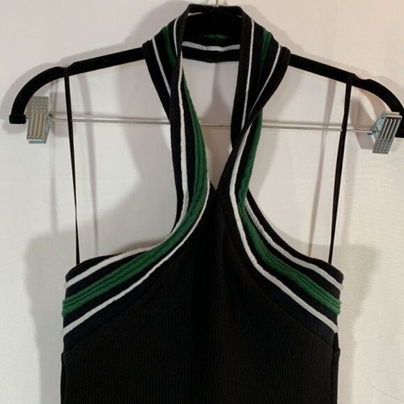 Topshop Black, Green & White Ribbed Halter Mini Dress - Picture 5 of 9